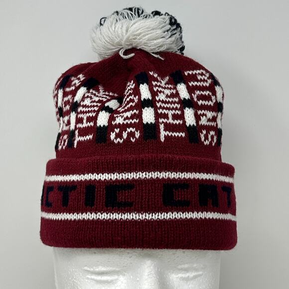 Vintage Arctic Cat Snowmobiles Cuffed Pom Pom Beanie Toque Winter Hat Red - Picture 4 of 7